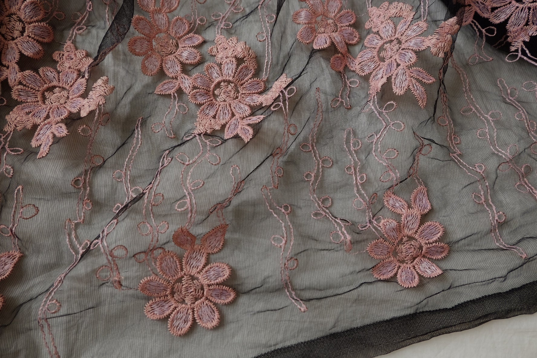Dusty Rose Embroidered Mesh Lace, 4.37 Yards