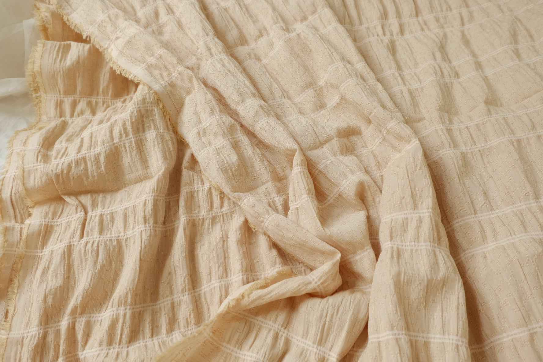 Textured Crinkled Cotton Linen Jacquard Fabric, Soft Structured Dress Weight, 3.28 Yards
