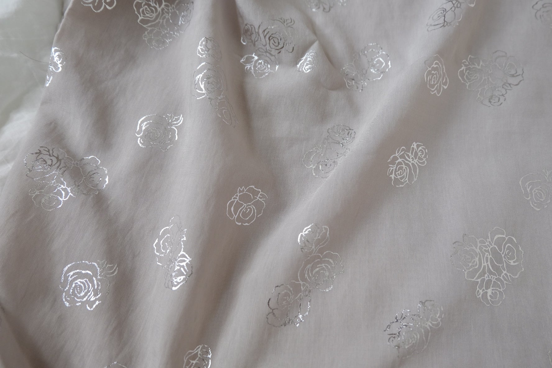 Silver Rose Foil Tencel Linen Fabric – Airy Romantic Dress Fabric (3.28 yards)