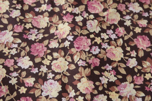 Vintage Rose Cotton Poplin Fabric, Lightweight Smooth Dress Weight, 3.28 Yards