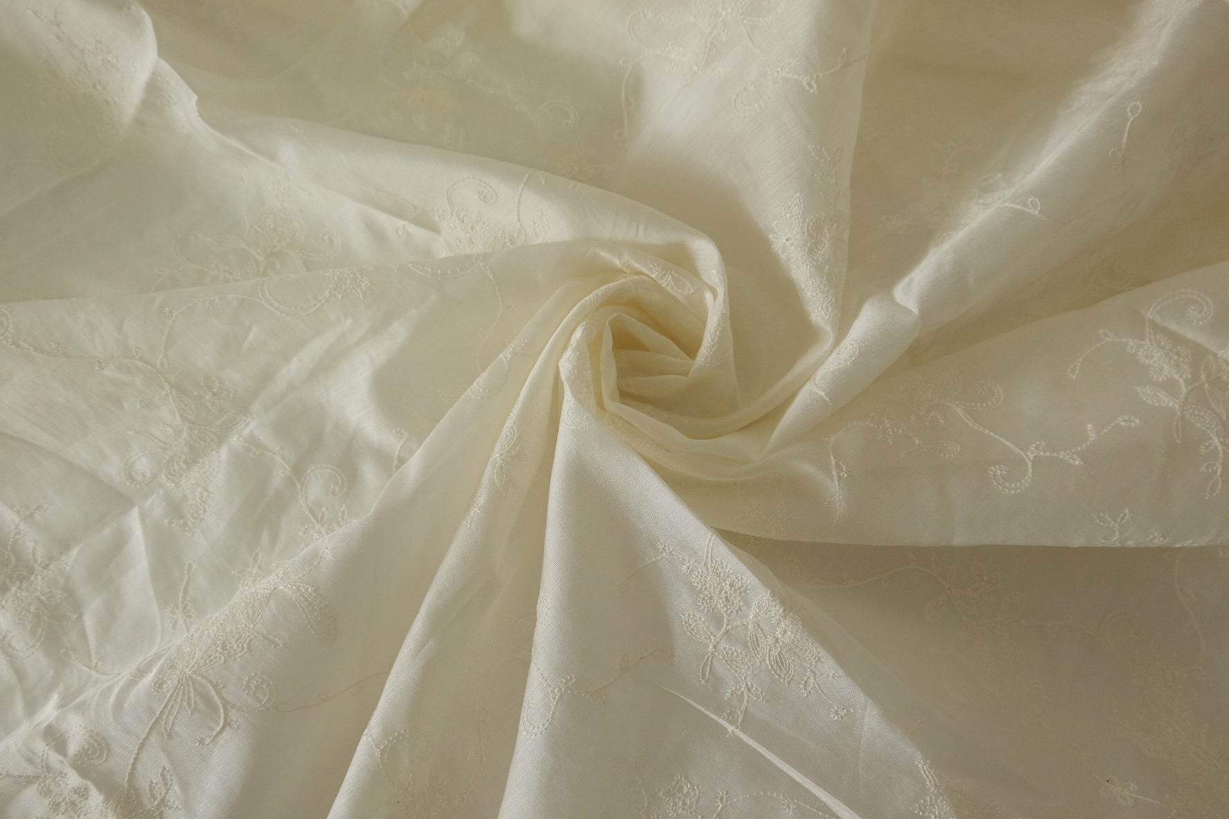 White Embroidered Tencel Fabric - 3.3 yd