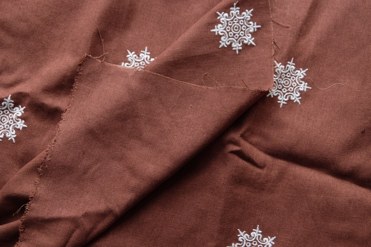 Chocolate Brown Embroidered Cotton Linen – 1.6 yd