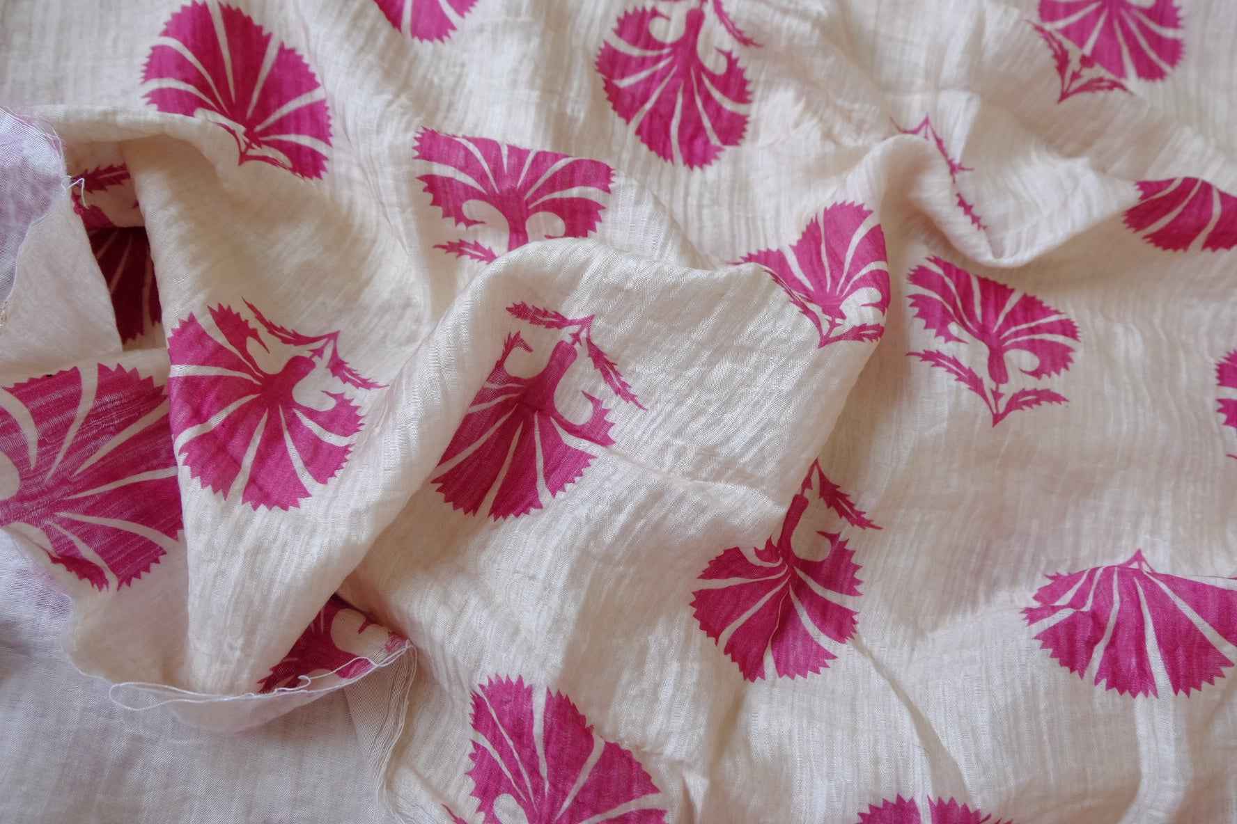 Magenta Leaf Print Tencel Linen Fabric - 3.28 yd