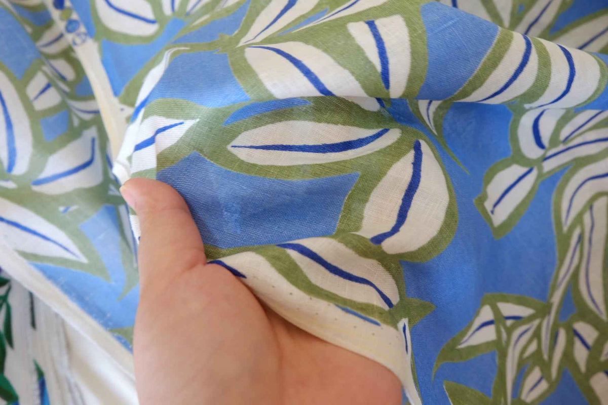 Blue Bamboo Garden Pure Linen Fabric – 2.19 yd