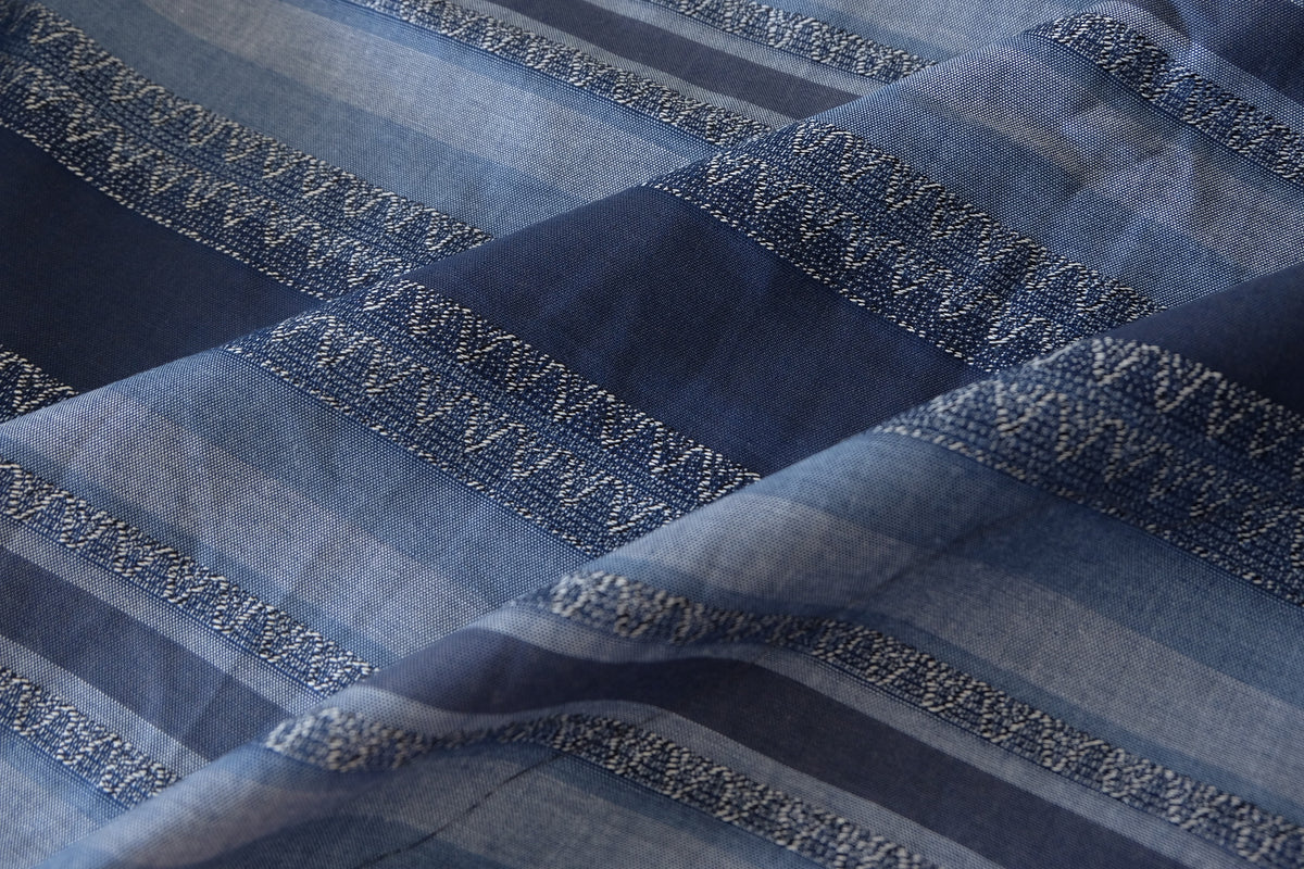 Vintage Blue Textured Stripe Cotton Linen – 2.73 yd