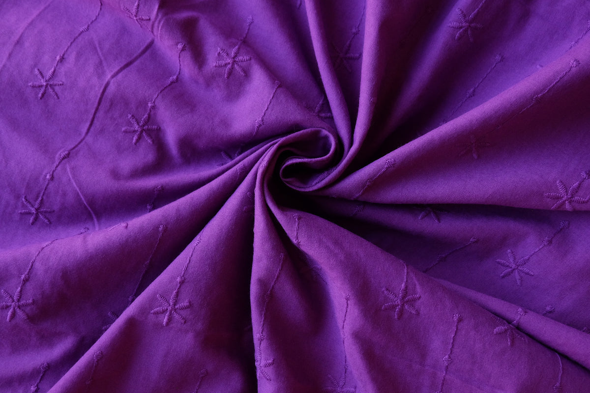 Royal Purple Floral Eyelet Embroidered Cotton with Double Scalloped Borders – 2.2 yd