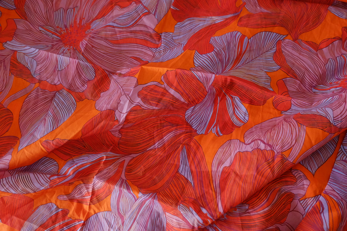 Sunset Blooms – Bold Floral Cotton Lawn Fabric | 1.3 Yards