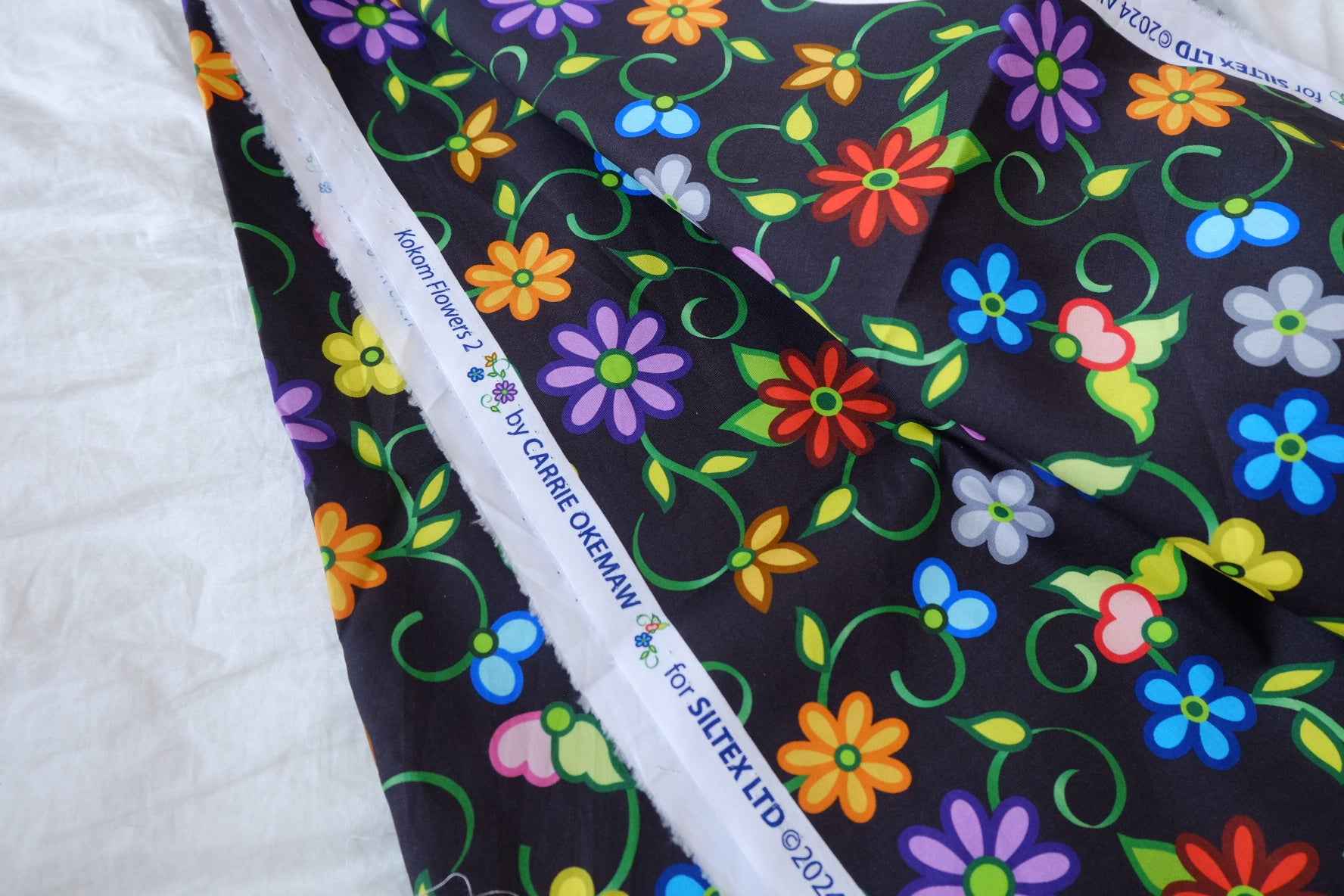 Colorful Retro Floral Cotton Poplin Fabric - 2.19 yd