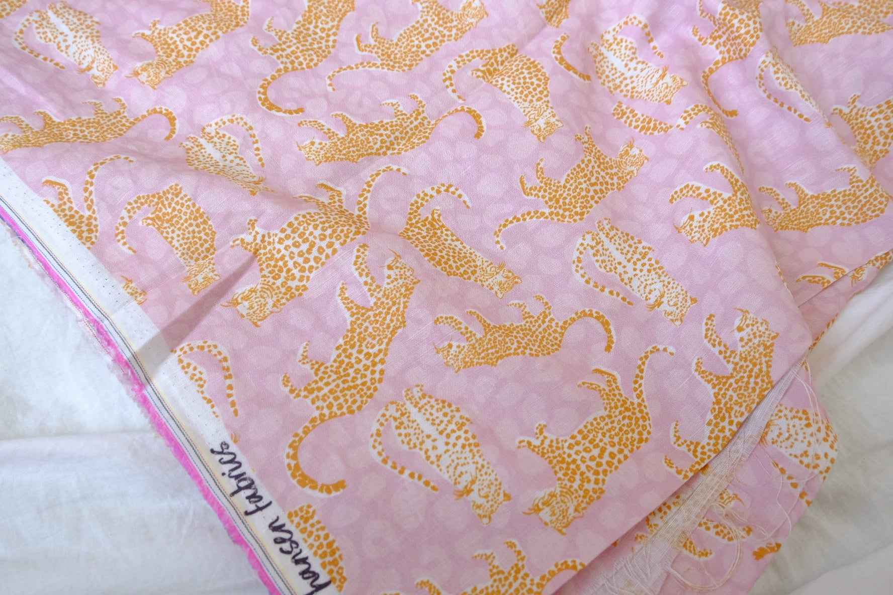 Pink Leopard Linen Cotton Blend Fabric — 1.86 yd