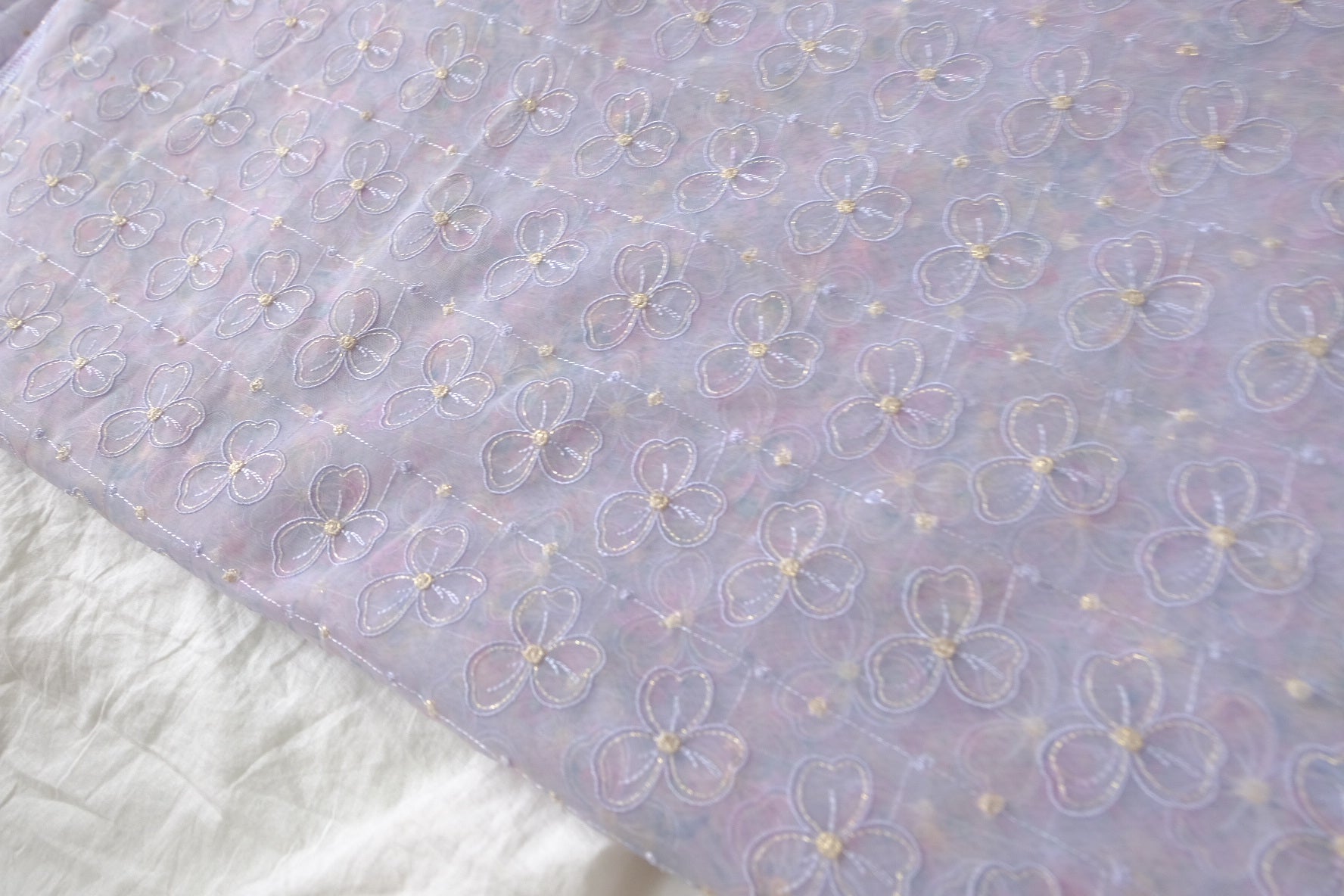 Lavender Floral Embroidered Tulle Fabric — 3.3yd