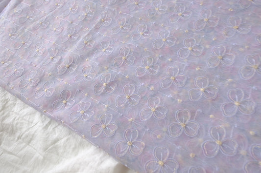 Lavender Floral Embroidered Tulle Fabric — 3.3yd