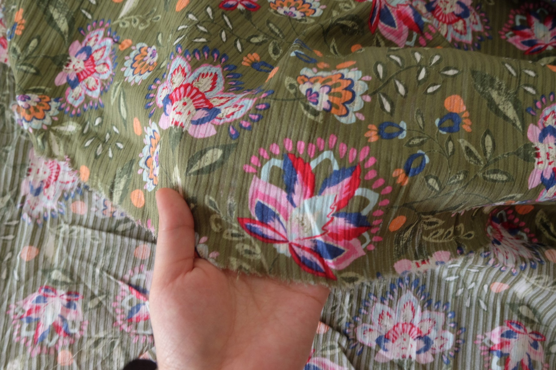 Textured Stripe Cotton Linen Floral Fabric -3.3 yd