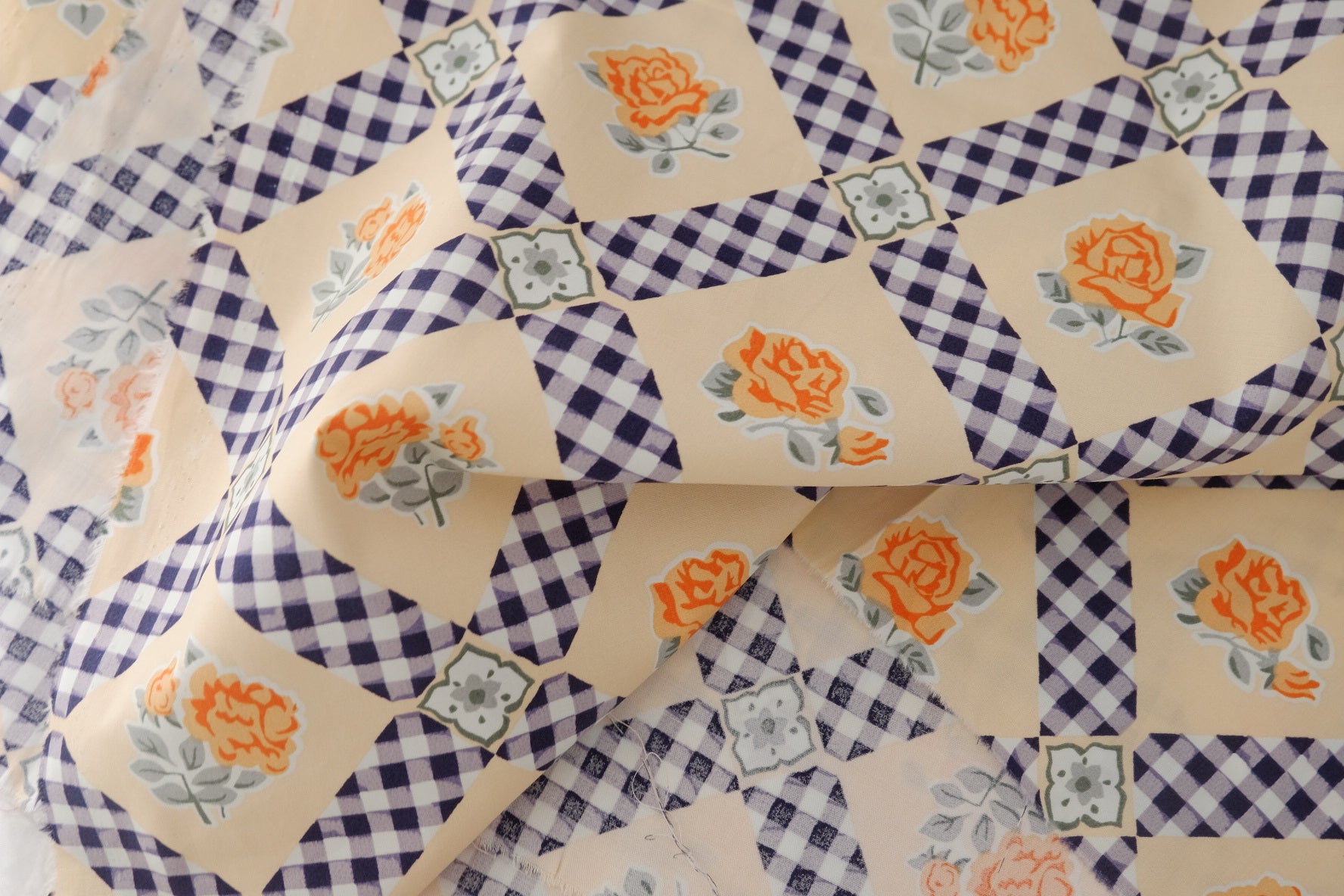 Orange Rose Check Cotton Poplin – 2.2 yd