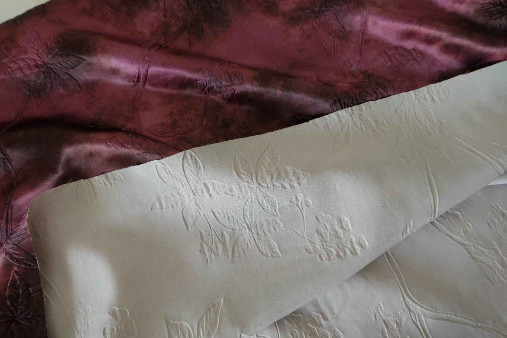Burgundy Floral Jacquard Satin Fashion Fabric – 2.2 yd