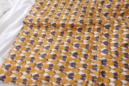 Mustard Geo Floral Linen-Cotton Fabric - 2.41 yd