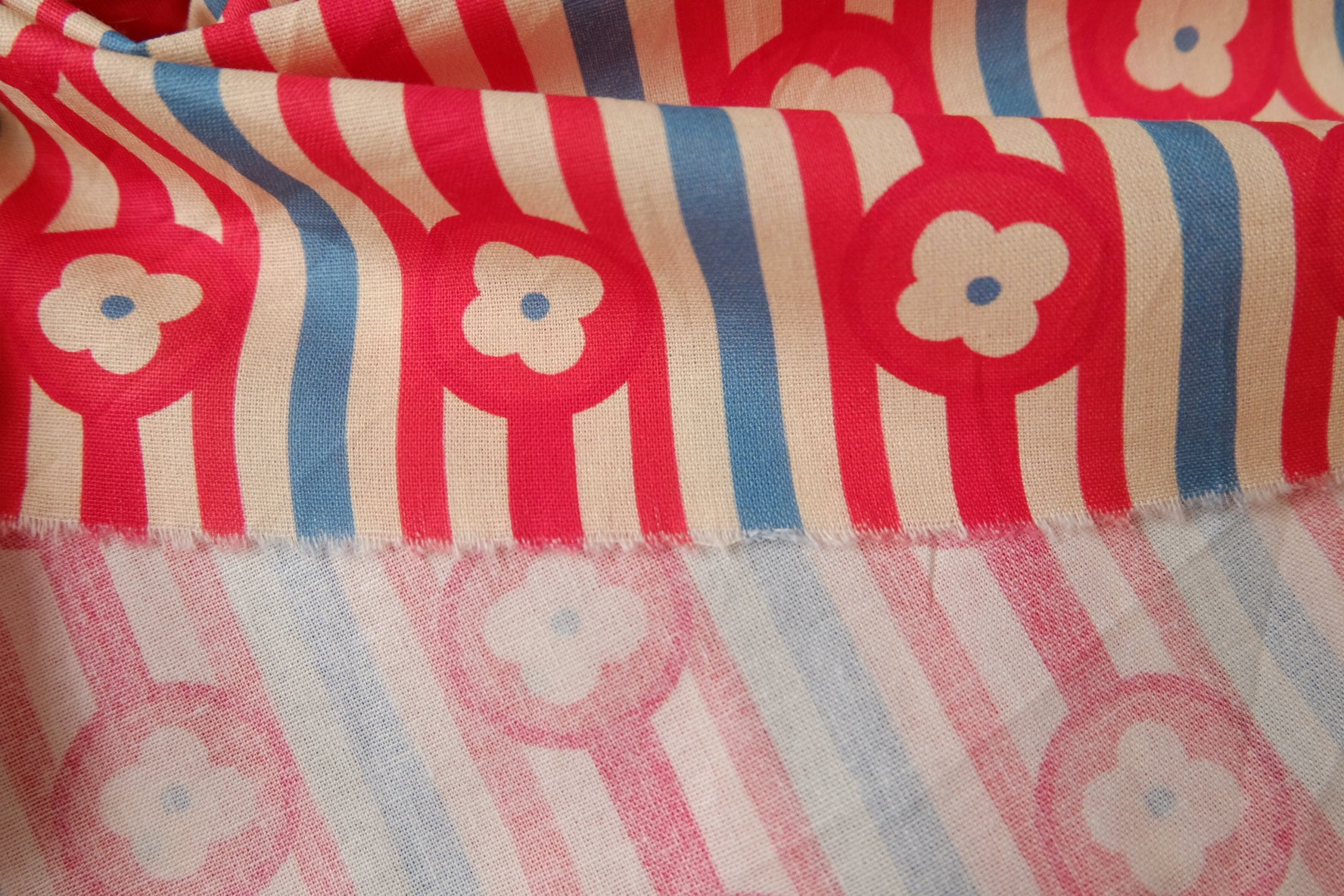 Retro Floral Stripe Cotton Fabric, 1.31 Yards