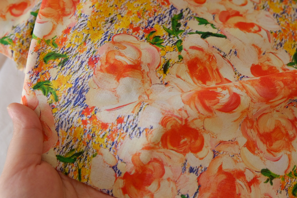 Orange Peony Cotton Lawn – 3.3 yd