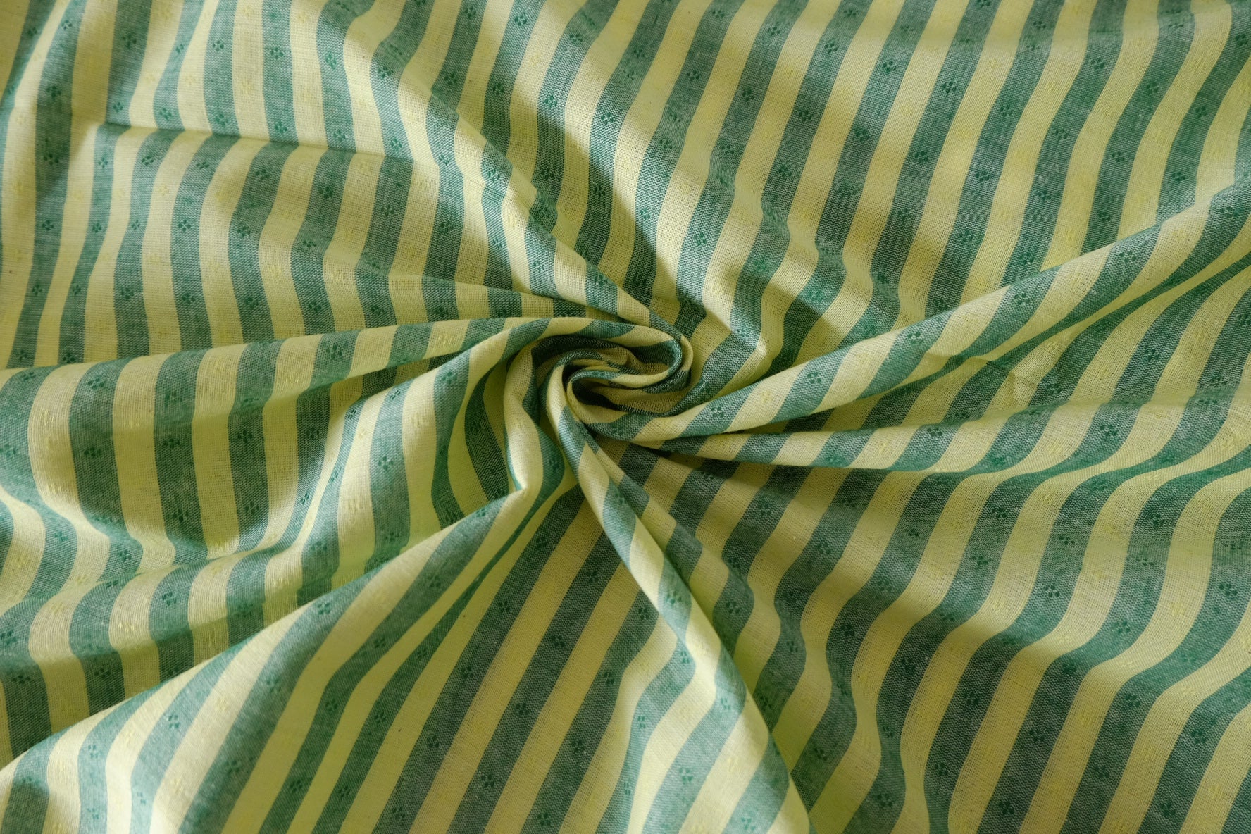 Green & Yellow Jacquard Stripe Cotton Fabric 2.2 yd