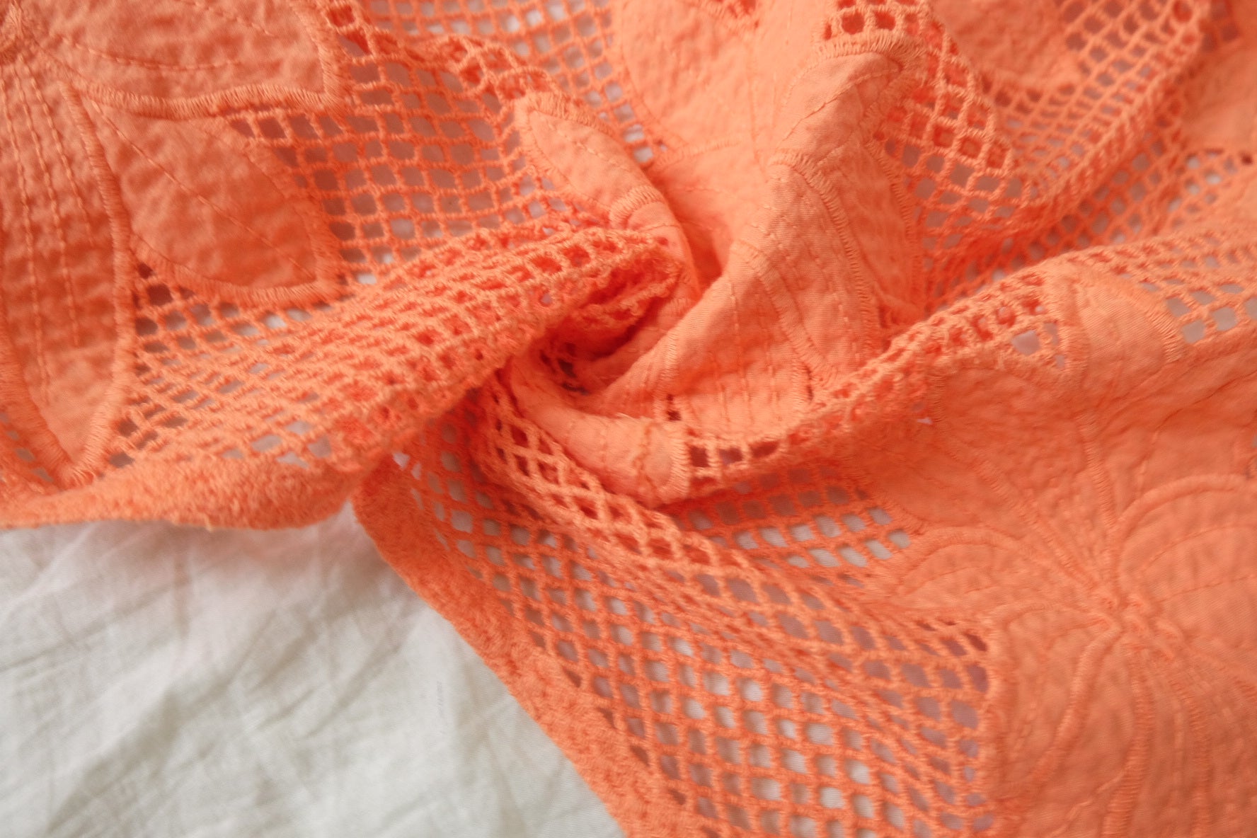 Coral Embroidered Openwork Fabric — 2.19 yd