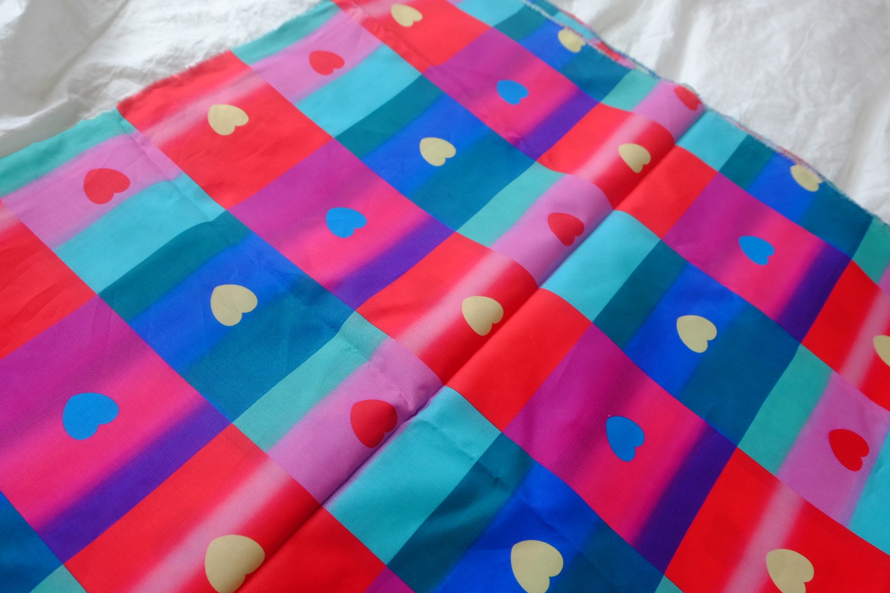 Bold Colorblock Heart Cotton Poplin Fabric - 2.19 yd