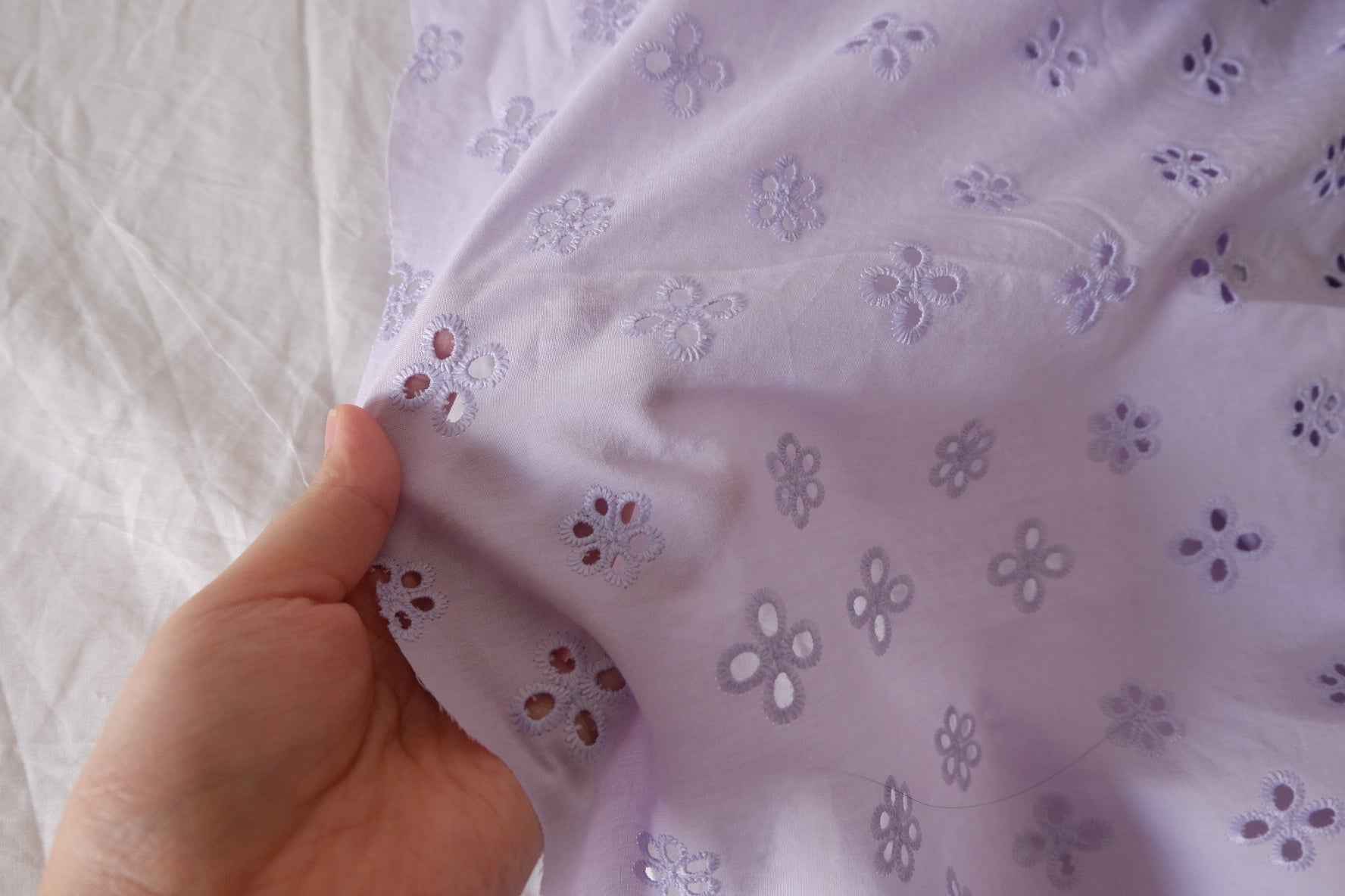 Lilac Eyelet Embroidered Cotton Poplin Fabric – 1.6 Yards