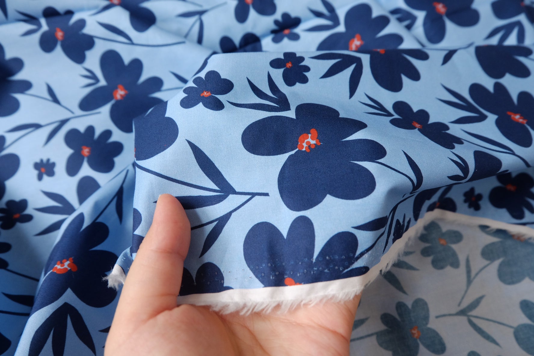 Blue Modern Floral Cotton Lawn — 3.28 yd