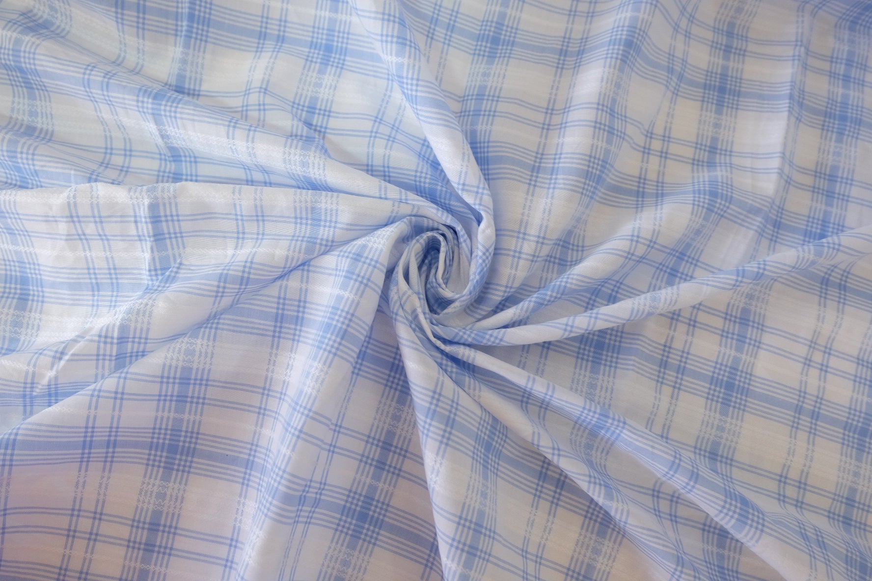 Light Blue Jacquard Plaid Cotton Fabric – 2.2 yd