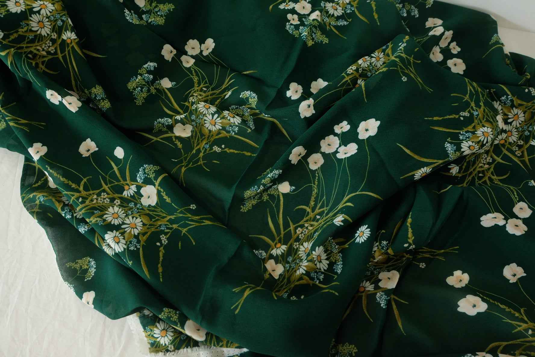 Dark Green Wildflower Rayon Georgette – 3.3 yd