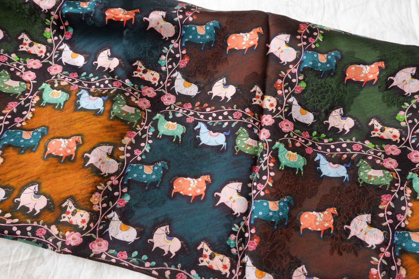 Jacquard Rayon Xiangyun-Style Horse Print Fabric - 1.64 yd