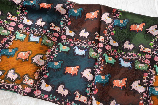 Jacquard Rayon Xiangyun-Style Horse Print Fabric - 1.64 yd