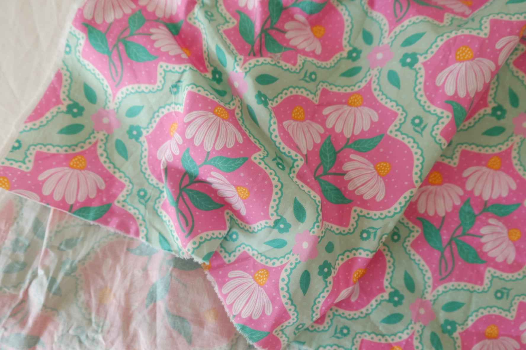 Pink Daisy Cotton Poplin Fabric – 3.3 yd