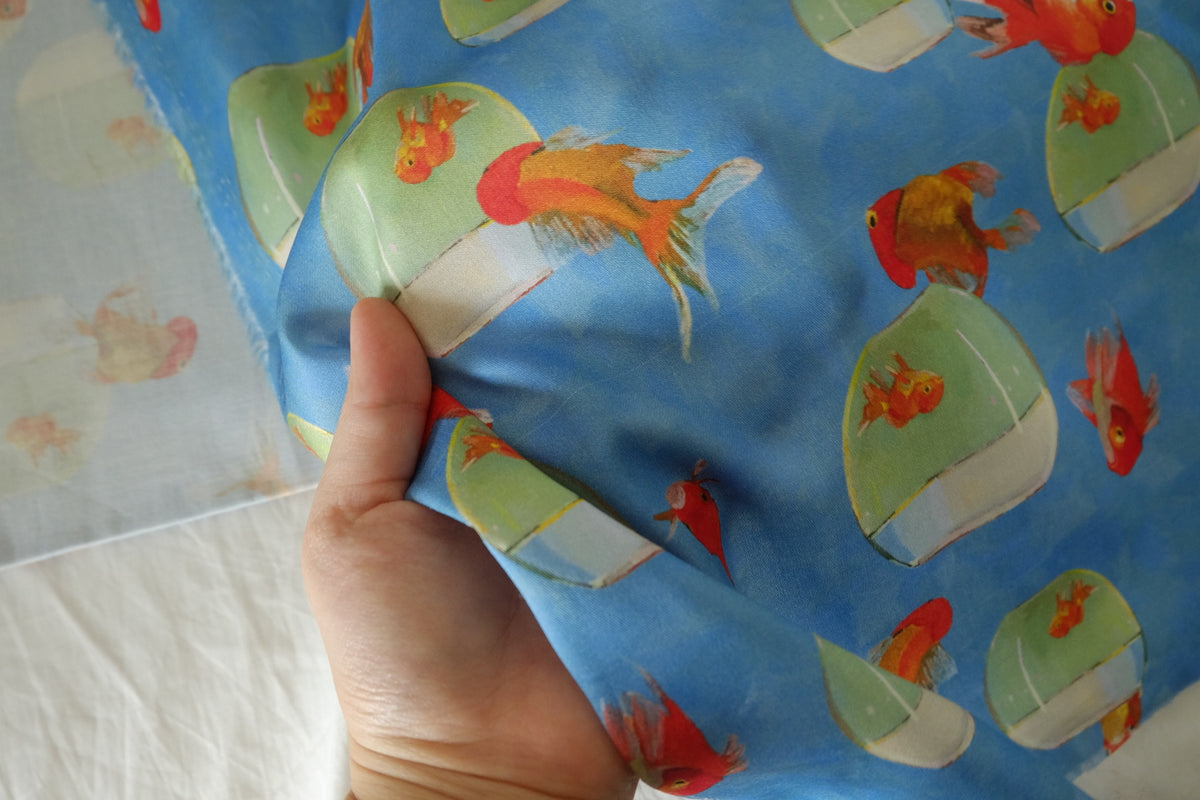Goldfish Daydream – Playful Cotton Sateen Fabric | 1.6 Yards/2.2 yards