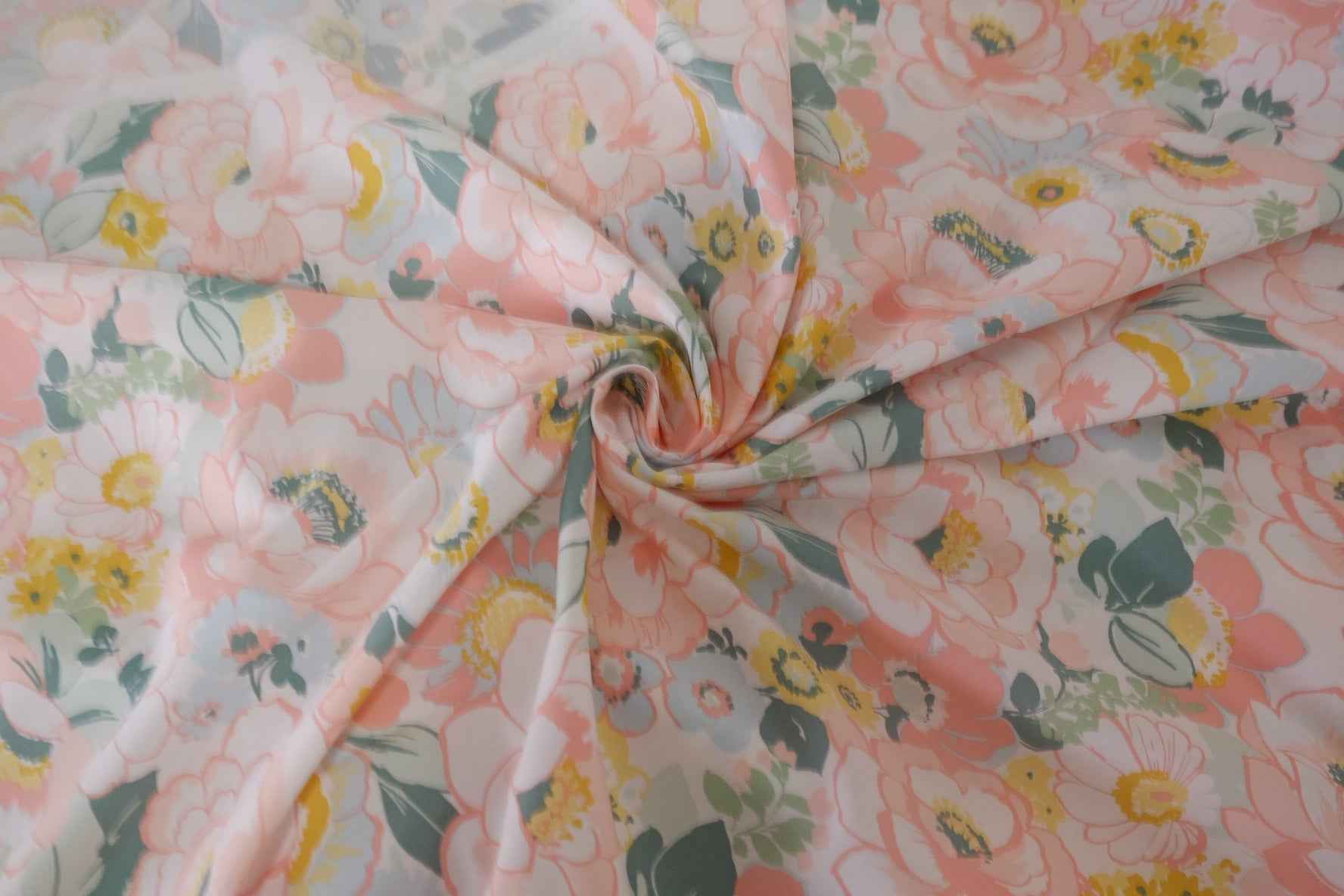 Soft Pastel Garden Floral Cotton Lawn Fabric – 2.2 yd