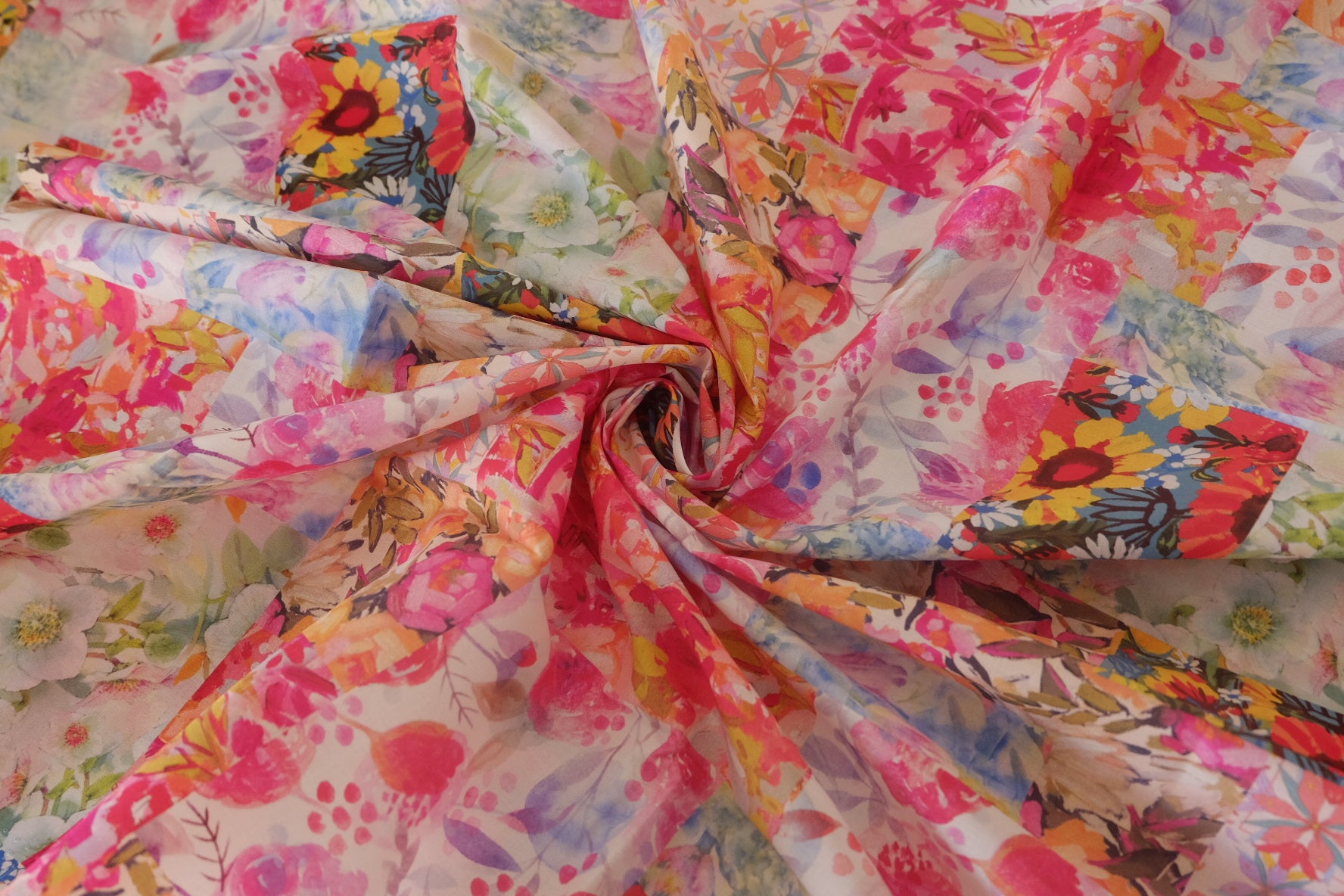 Watercolor Patchwork Floral Cotton Poplin – 3.8 yd