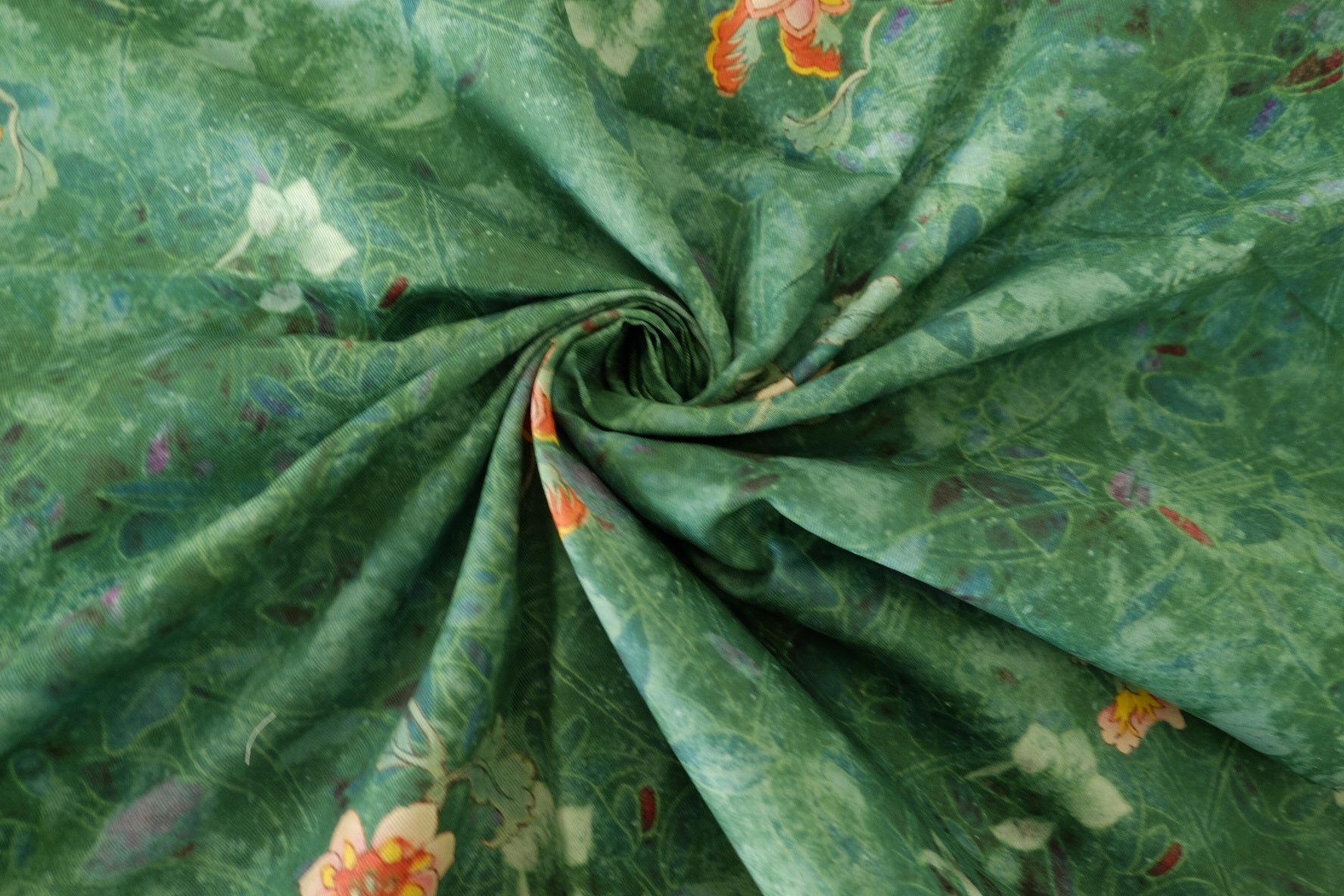 Soft Green Watercolor Botanical Cotton Twill Fabric – 2.8 yd