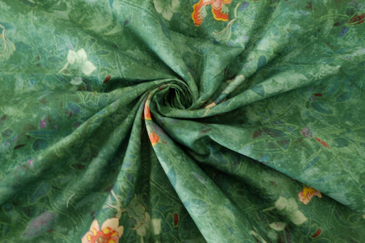 Soft Green Watercolor Botanical Cotton Twill Fabric – 2.8 yd