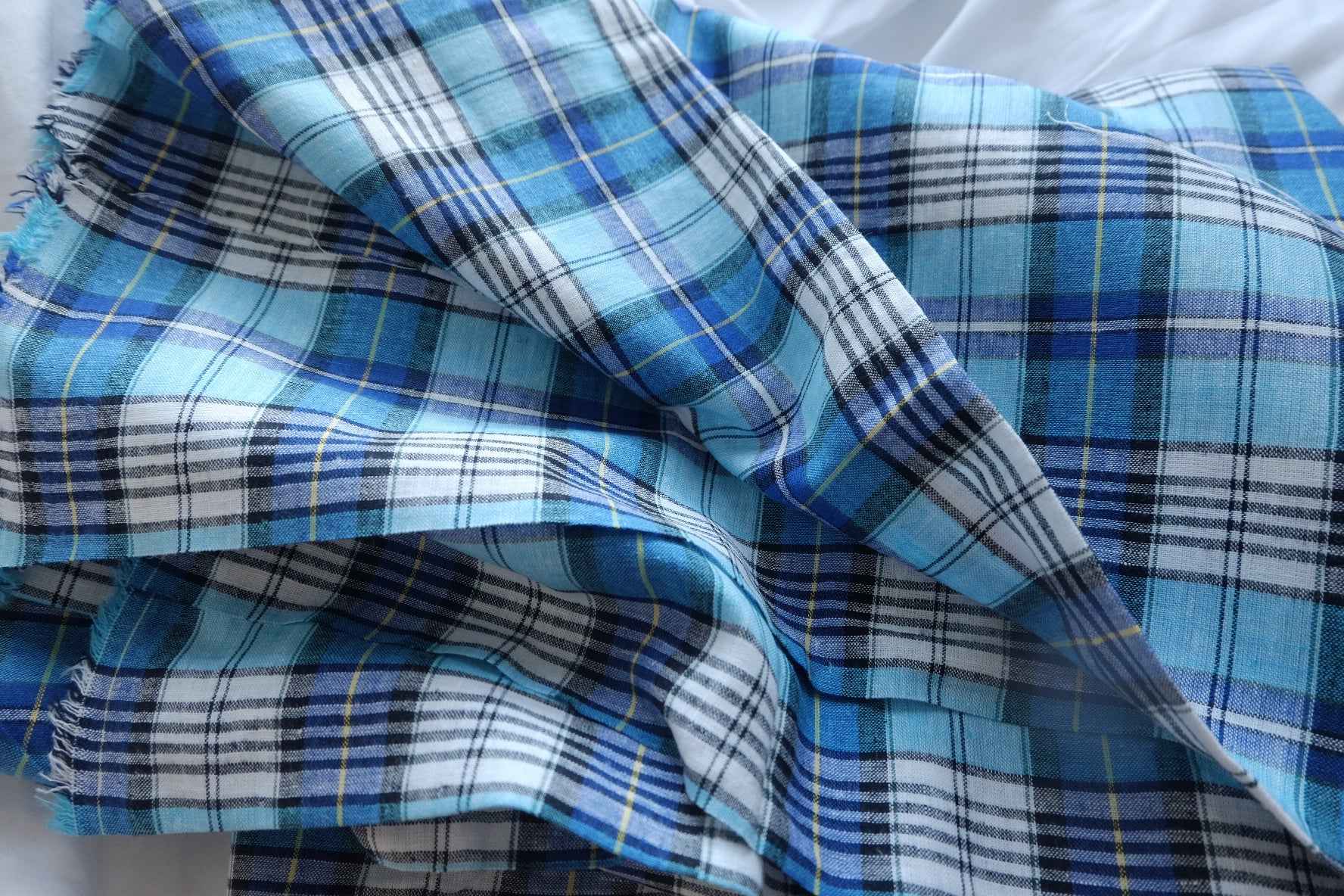 Blue Plaid Linen-Cotton Fabric - 2.19 yd