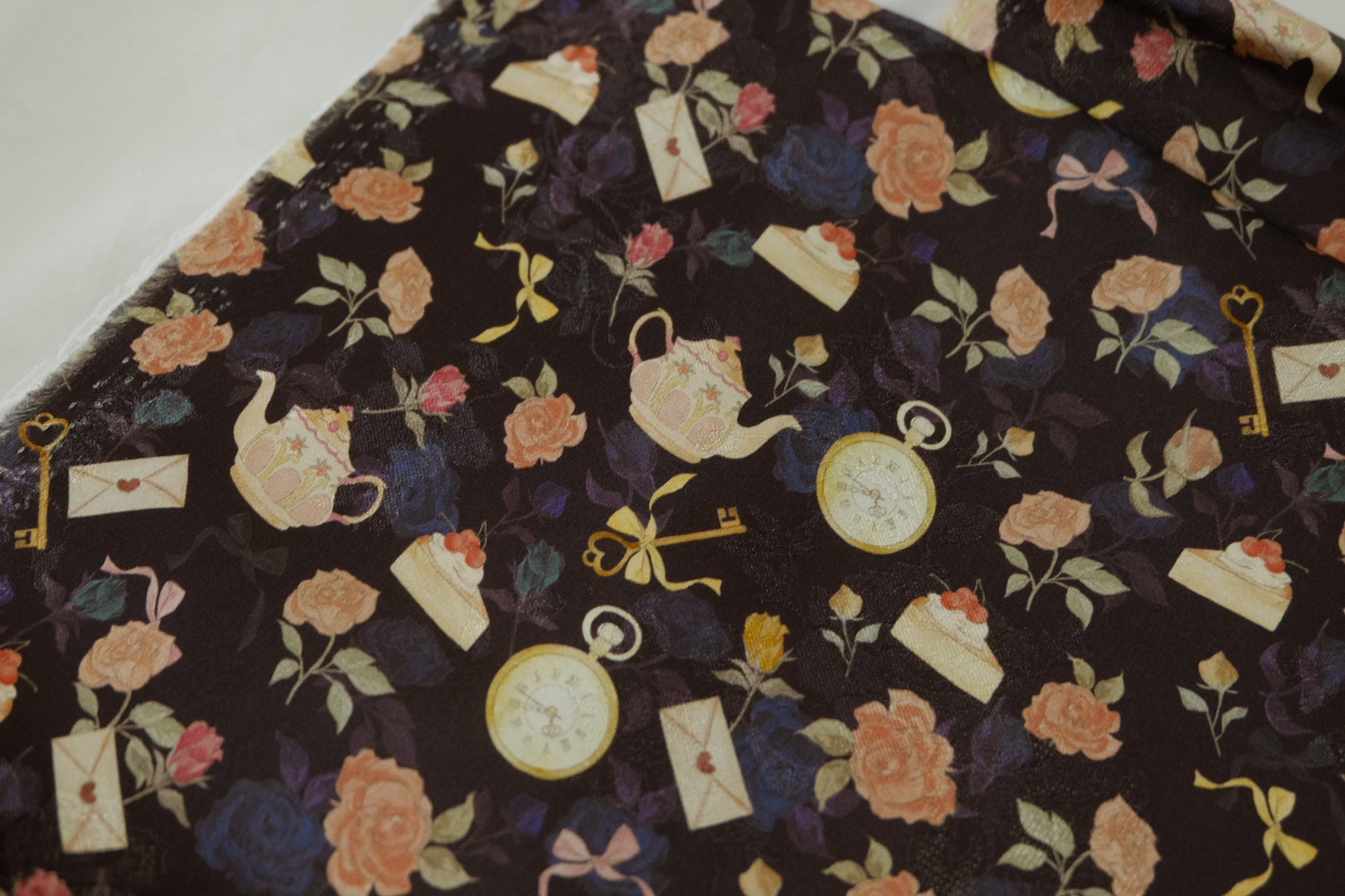 Jacquard Plant-Based Rayon Fabric – Dark Romance Floral & Vintage Motif – 2.2 yd