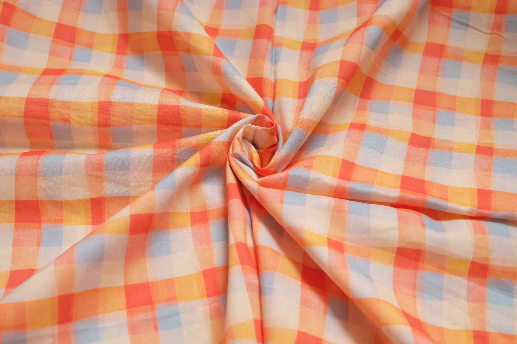 Pastel Plaid Cotton Poplin Fabric, Silky Lightweight Dress Weight, 2.52 Yards