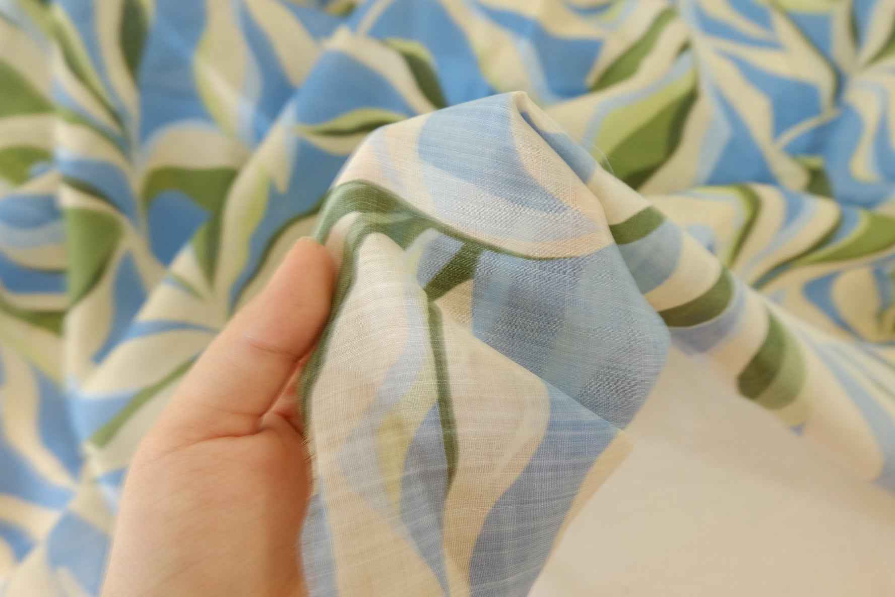 Blue Green Leafy Tencel Linen Fabric – 3.3 yd