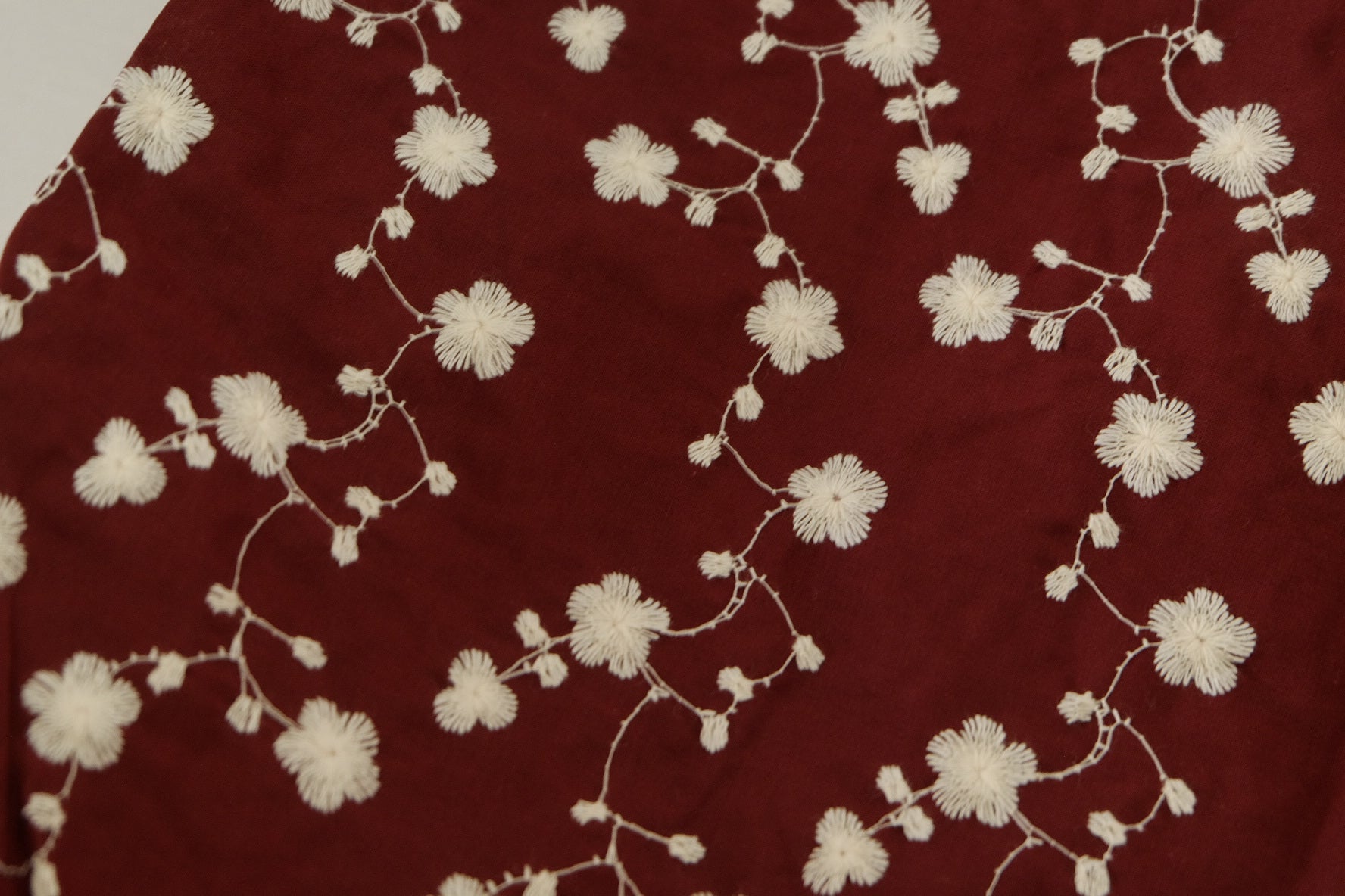 Burgundy Floral Embroidered Cotton Fabric – 2.2 yd
