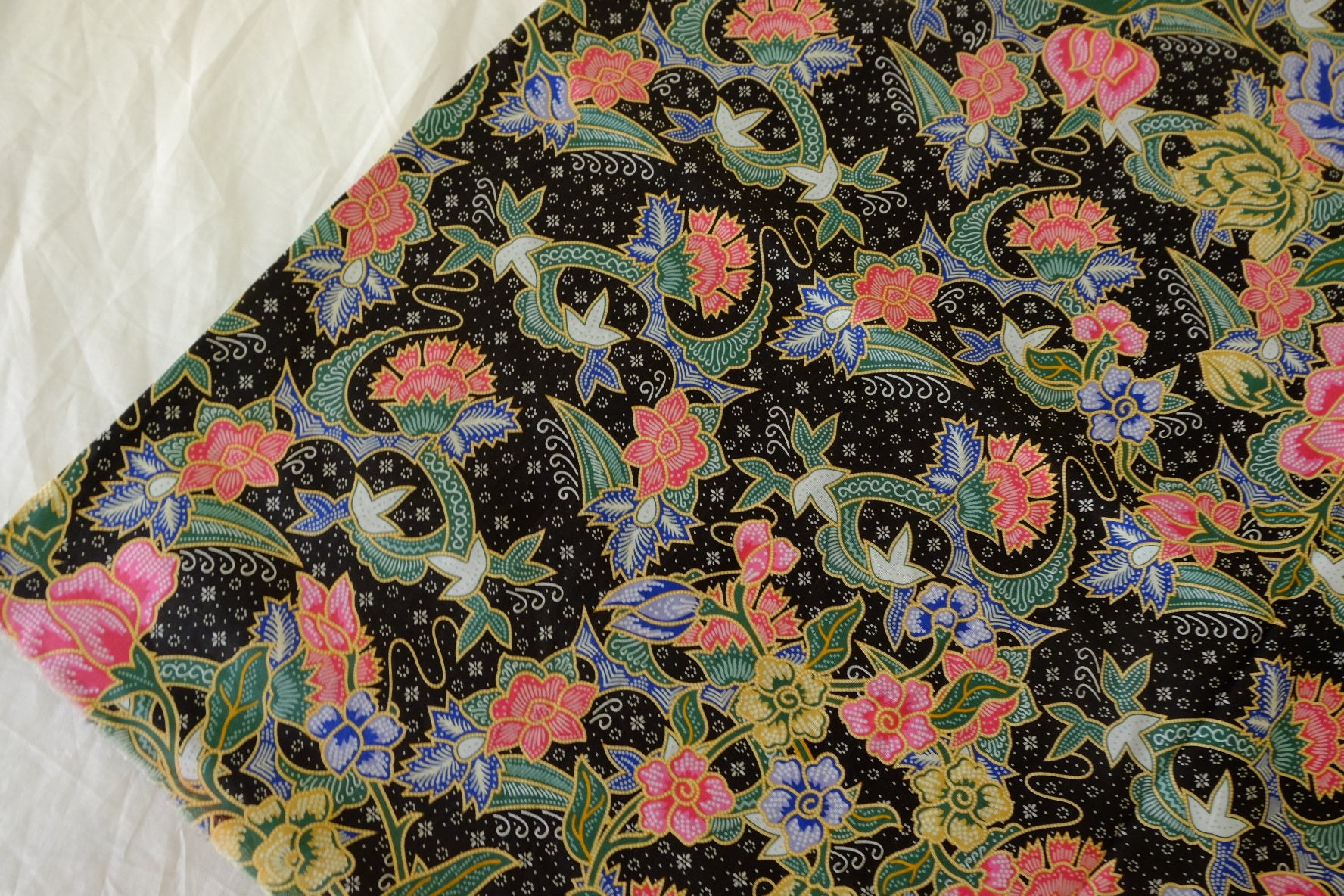 Black Ornate Floral Cotton Poplin Fabric – 3.3 yd