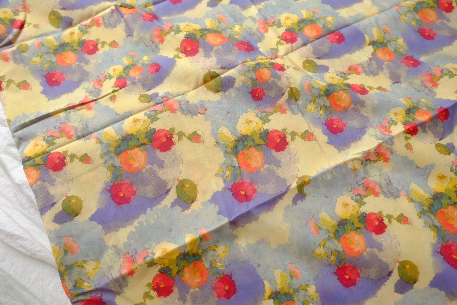 Painterly Apple Still Life Cotton Lawn Fabric - 2.19 yd