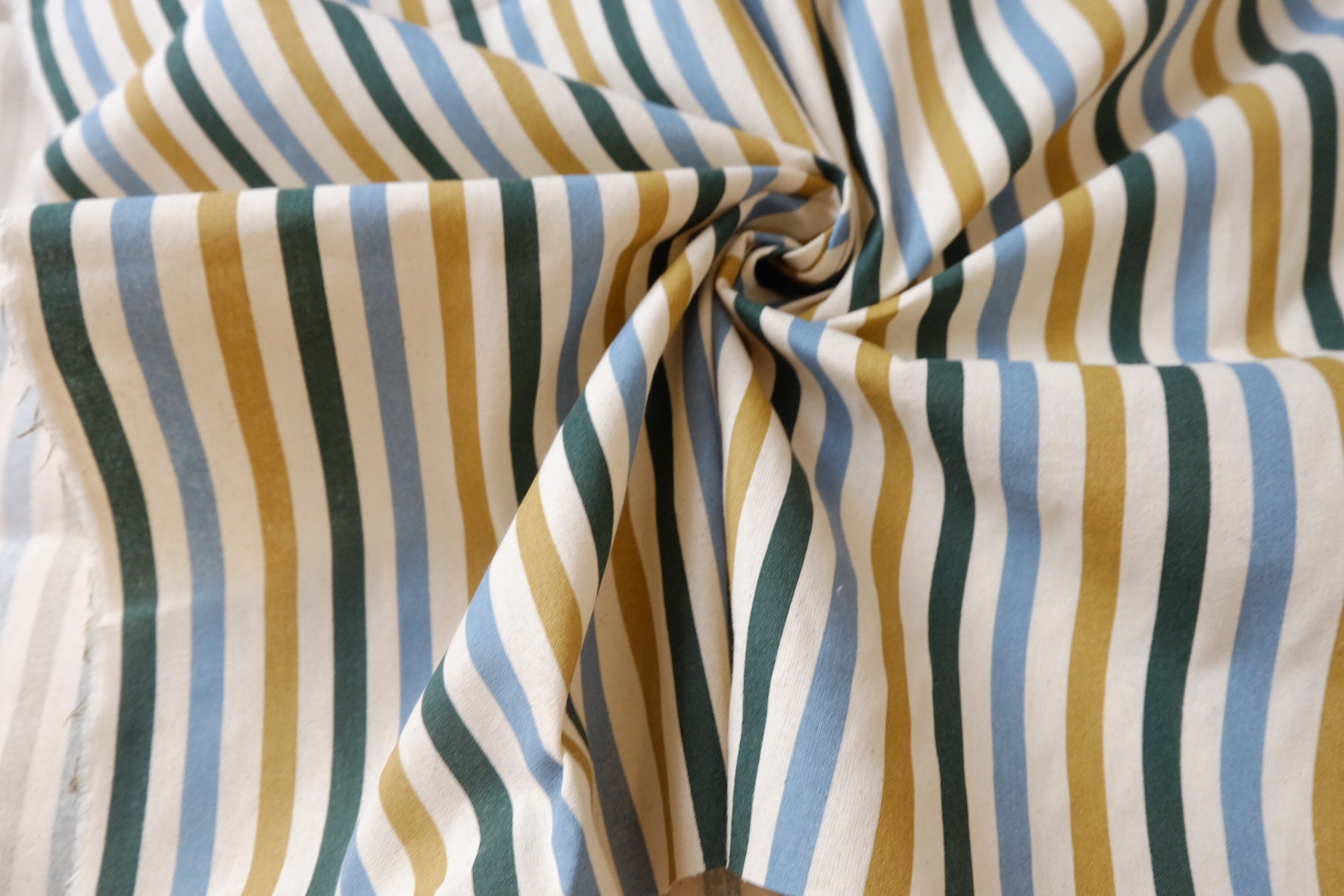 Mustard Blue Utility Stripe Cotton Linen Canvas — 1.64 yd
