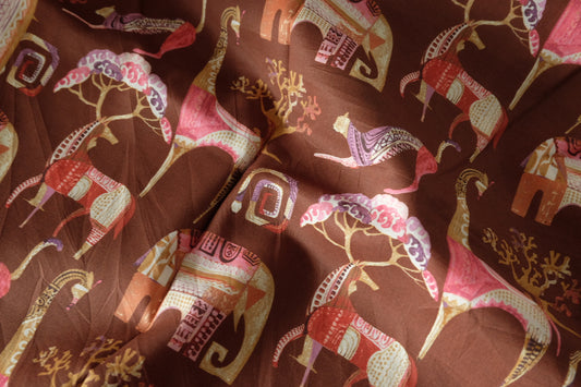 Whimsical Elephant Cotton Lawn Fabric – 2.2 yd