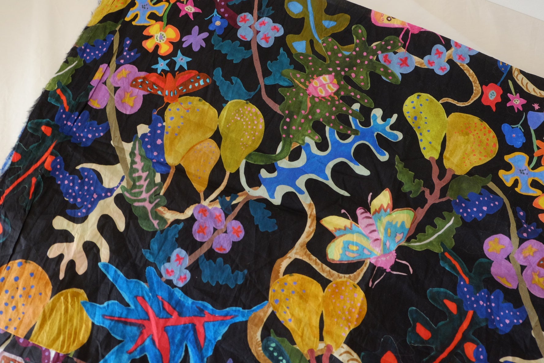 Fantasy Garden Cotton Lawn Fabric – Colorful Butterfly & Floral Print – 2 yd
