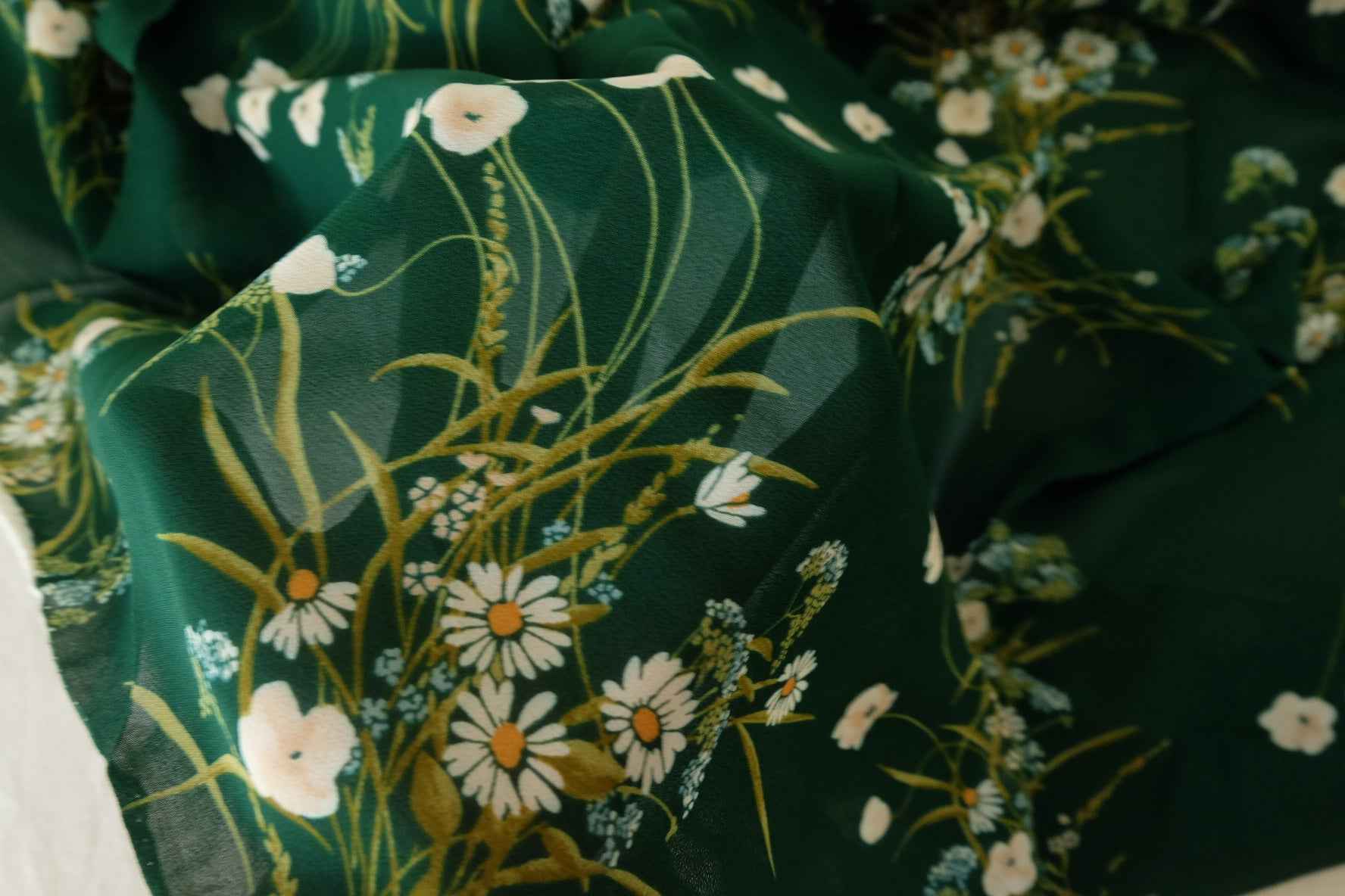 Dark Green Wildflower Rayon Georgette – 3.3 yd