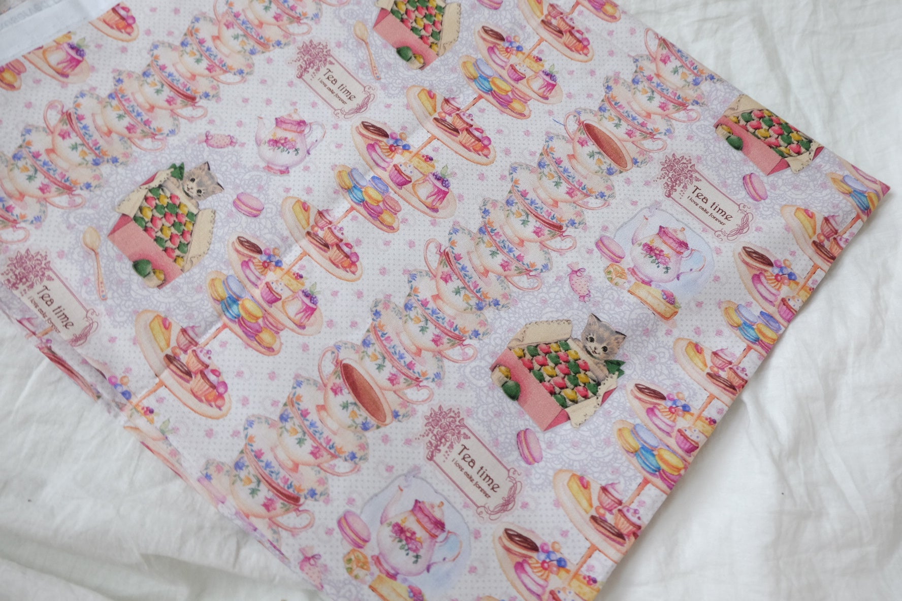 Tea Time Cat Cotton Craft Fabric — 1.09 yd