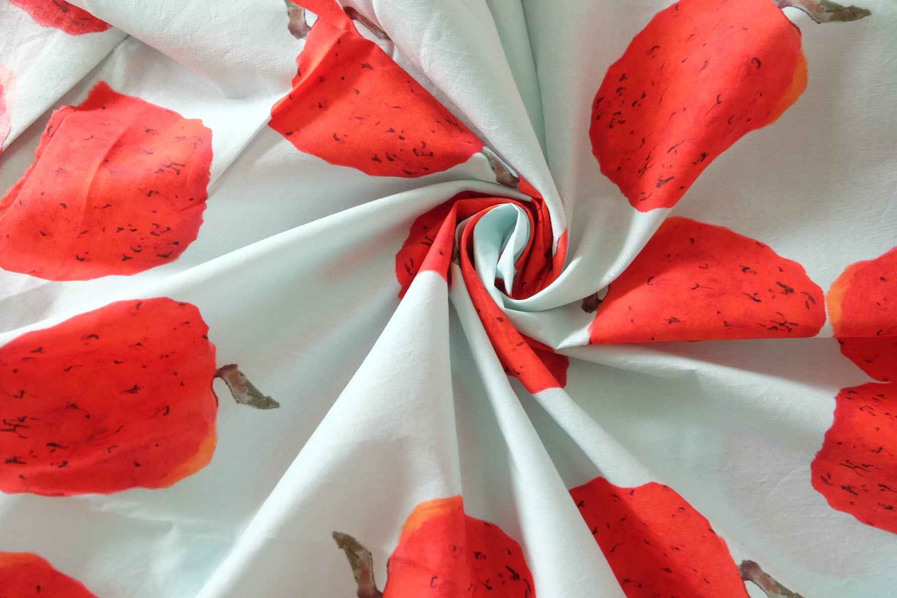 Red Fruit Print Lightweight Fine Cotton Fabric – 2.2 Yards
