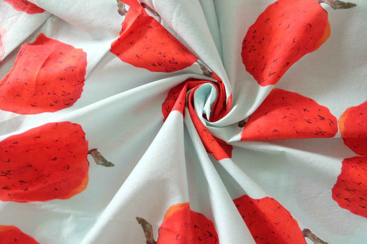 Red Fruit Print Lightweight Fine Cotton Fabric – 2.2 Yards